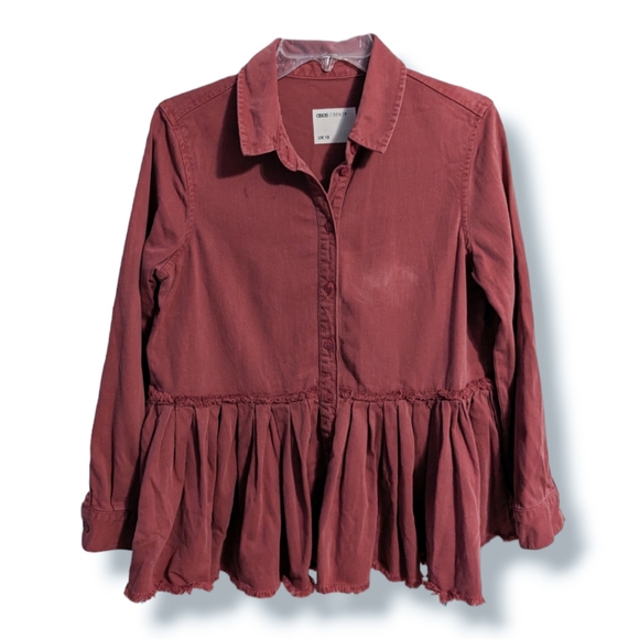 ASOS Denim Pleated Shirt in Washed Raspberry Red Size 10 - Picture 2 of 8